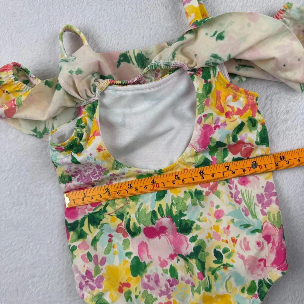 Janie and Jack Floral 1 Piece Swimsuit Toddler 2T Multicolor Ruffle Off-Shoulder